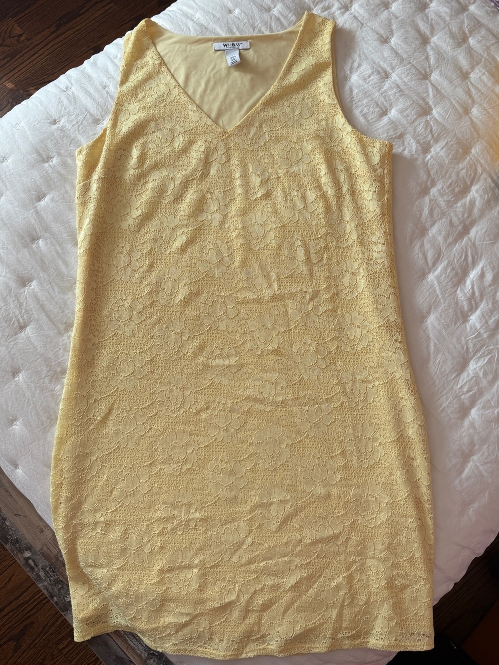 White House Black Market, Yellow Lace V-Neck Sleeveless Dress
